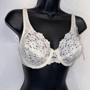 Vintage Maidenform Cotton Couture Bra Sz 36B White Lace See Through Underwire